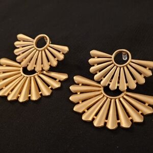 Brushed Gold Dual Fan Drop Earrings